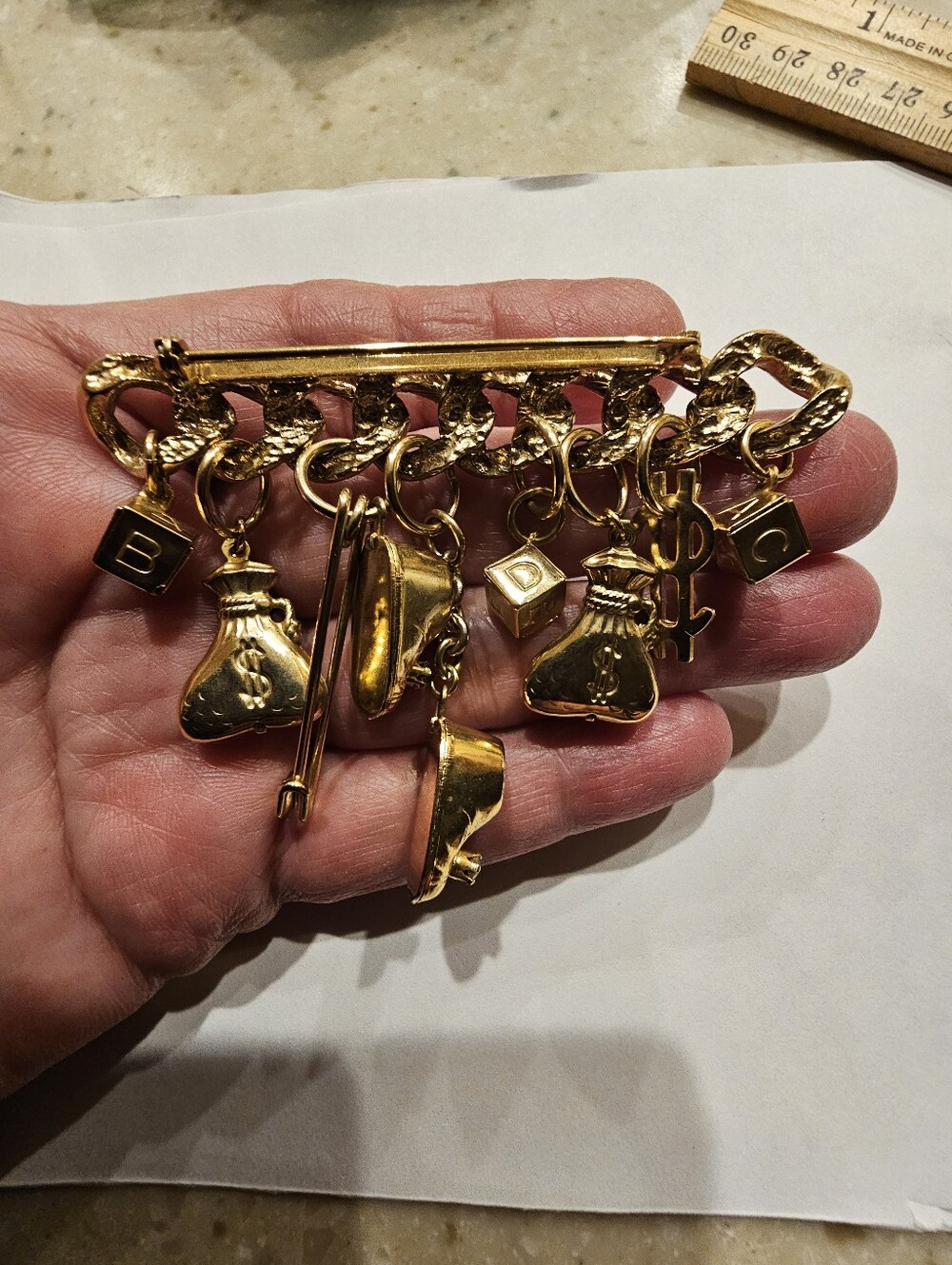 Vtg Unsigned Kirks Folly Million Dollar Baby Charm Pin Brooch Gold Tone Rare